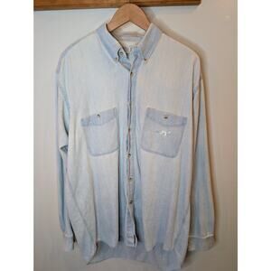 Vintage Wolf Chambray Work Shirt Men's Medium Faded Blue Gorpcore Logo